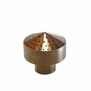 Brass fountain nozzle with multiple water spray holes.