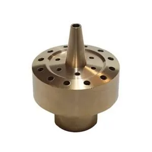 Brass water fountain nozzle head with multiple holes.