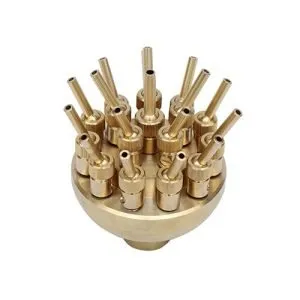 Brass fountain nozzle head with multiple jets.