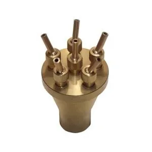 Brass fire sprinkler valve with six outlets.