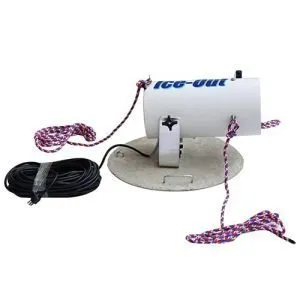 Ice-out aerator defrost system with cables and base.