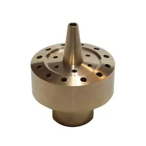 Brass water fountain nozzle with multiple holes.